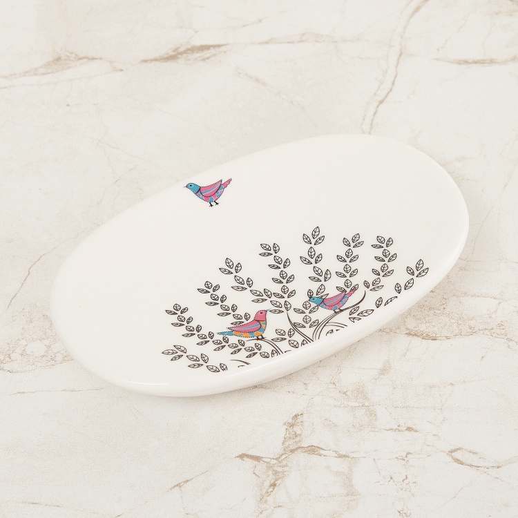 Indian Collection Printed Ceramic Oval Soap Dish : 14 cmL x 2.5 cmH Multicolour