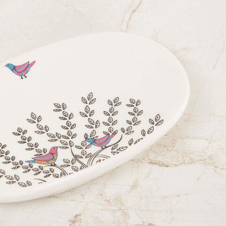 Indian Collection Printed Ceramic Oval Soap Dish : 14 cmL x 2.5 cmH Multicolour