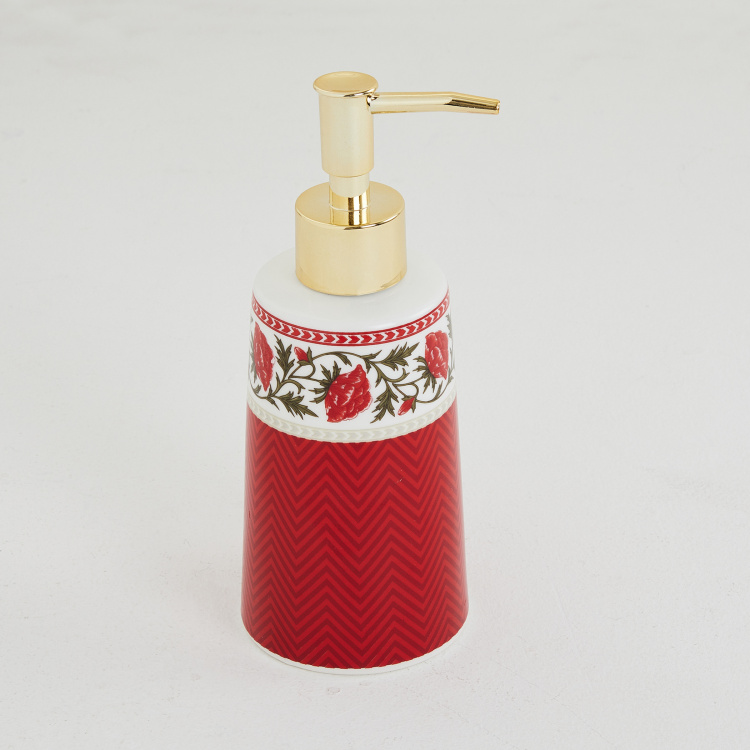 Vintage Renditions Printed Ceramic Round Soap Dispenser  : 7 cmL x 19 cmH  Red