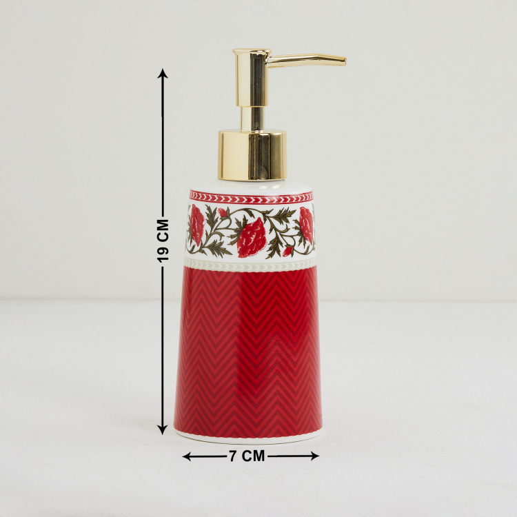 Vintage Renditions Printed Ceramic Round Soap Dispenser  : 7 cmL x 19 cmH  Red