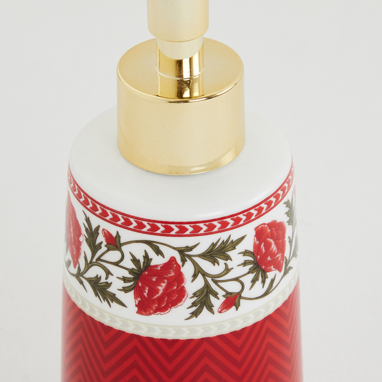 Vintage Renditions Printed Ceramic Round Soap Dispenser  : 7 cmL x 19 cmH  Red
