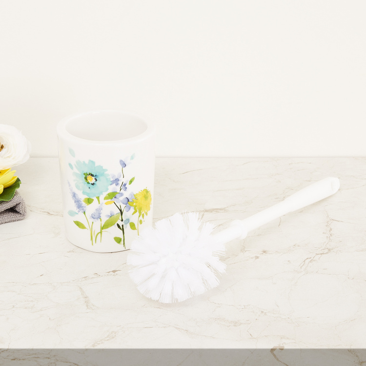 Mandarin Floral Print Ceramic Toilet Brush Holder