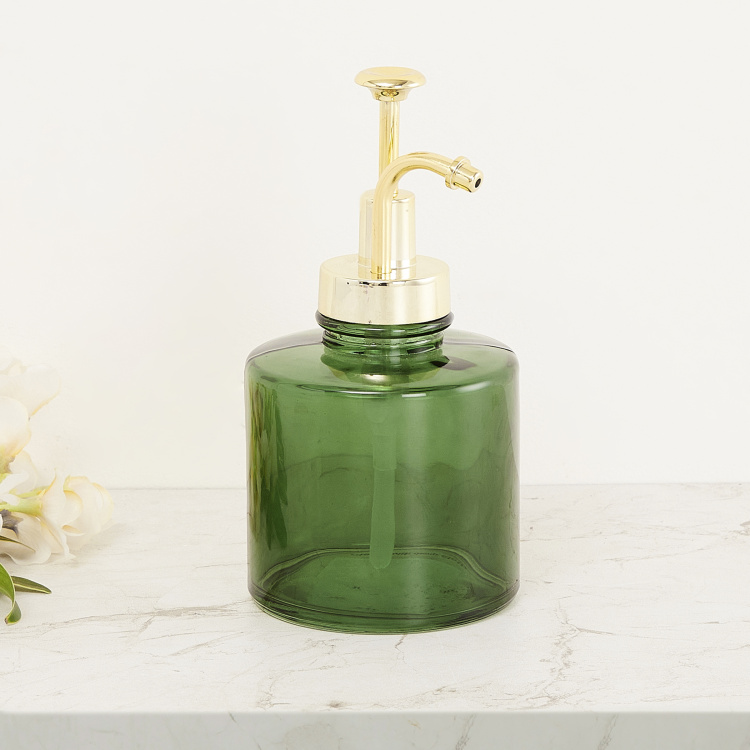 Wilderness Green Solid Round Soap Dispenser Glass - 8 cm x 8 cm x 16.4 cm