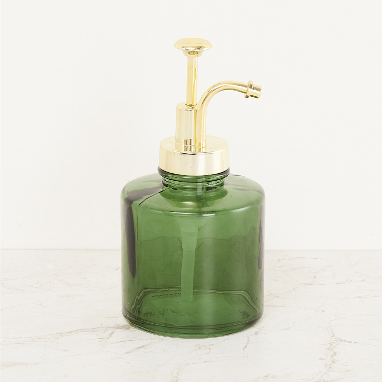 Wilderness Green Solid Round Soap Dispenser Glass - 8 cm x 8 cm x 16.4 cm