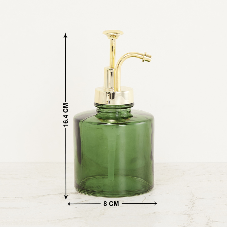 Wilderness Green Solid Round Soap Dispenser Glass - 8 cm x 8 cm x 16.4 cm
