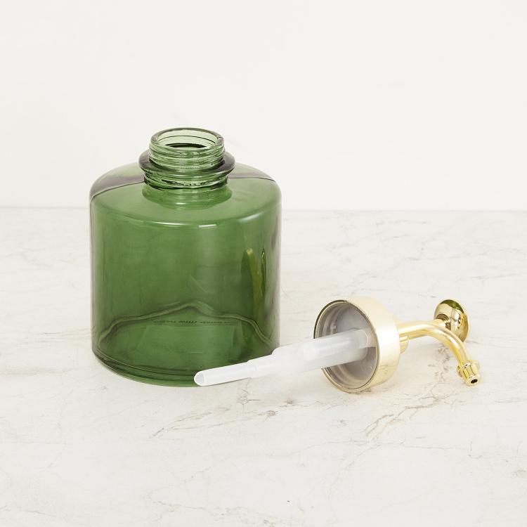Wilderness Green Solid Round Soap Dispenser Glass - 8 cm x 8 cm x 16.4 cm