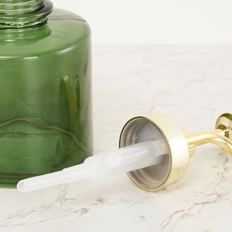 Wilderness Green Solid Round Soap Dispenser Glass - 8 cm x 8 cm x 16.4 cm
