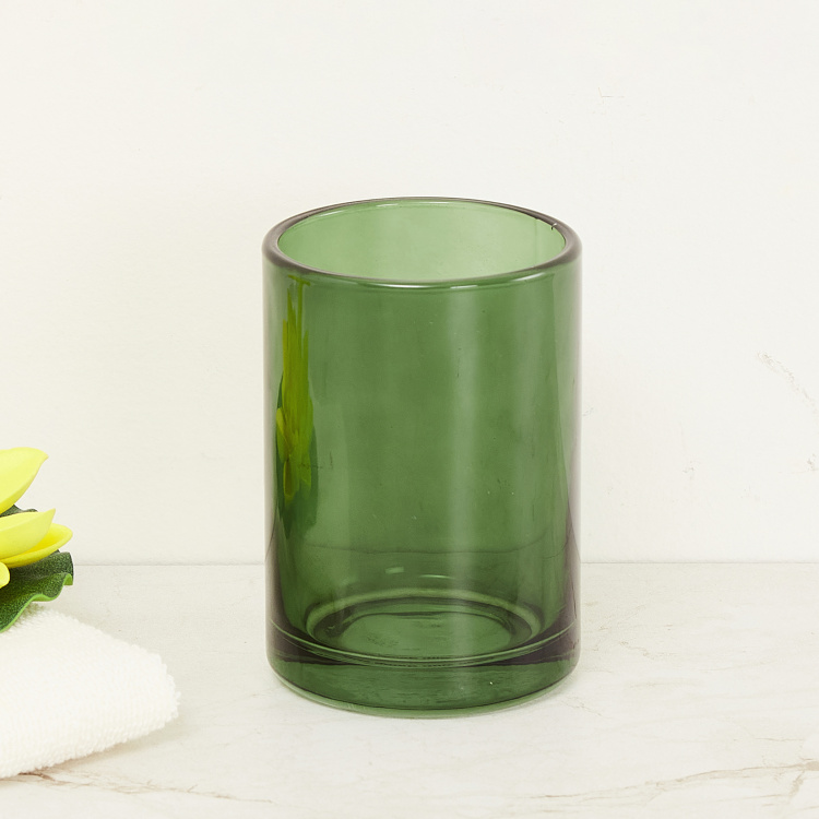 Wilderness Solid Glass Cylindrical Tumbler : 7 cmL x 7 cmW x 10 cmH Green