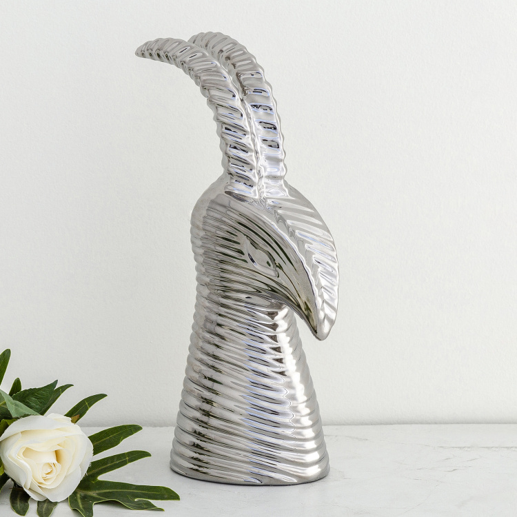 Country Living Textured- Single Pc. Deer Head Figurine - Ceramic - Silver