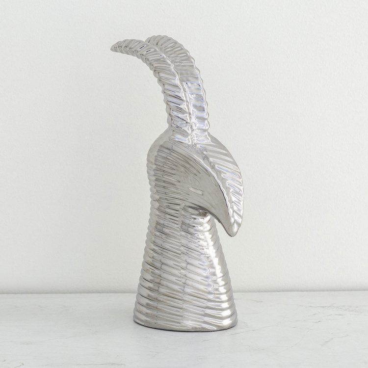 Country Living Textured- Single Pc. Deer Head Figurine - Ceramic - Silver