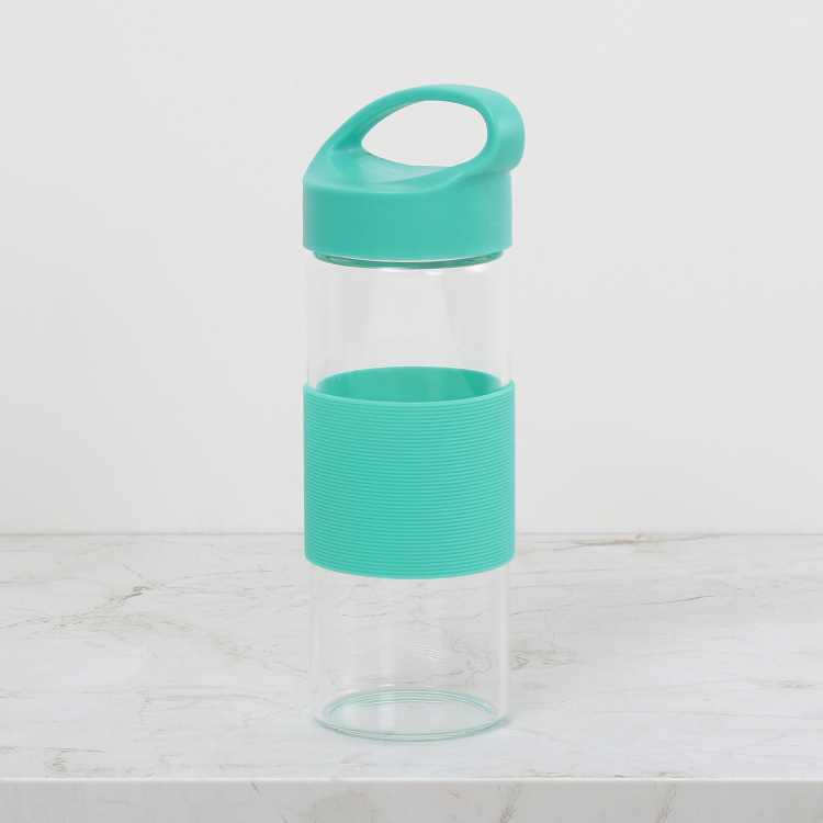 Atlantis Solid Bottles  - Glass - Single Borosilicate with Silicone Sleeve - 21 cm  H x 7.2 cm - 400ml - Green