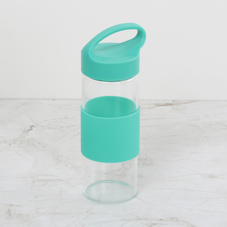 Atlantis Solid Bottles  - Glass - Single Borosilicate with Silicone Sleeve - 21 cm  H x 7.2 cm - 400ml - Green
