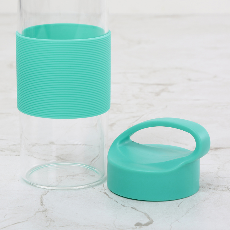Atlantis Solid Bottles  - Glass - Single Borosilicate with Silicone Sleeve - 21 cm  H x 7.2 cm - 400ml - Green