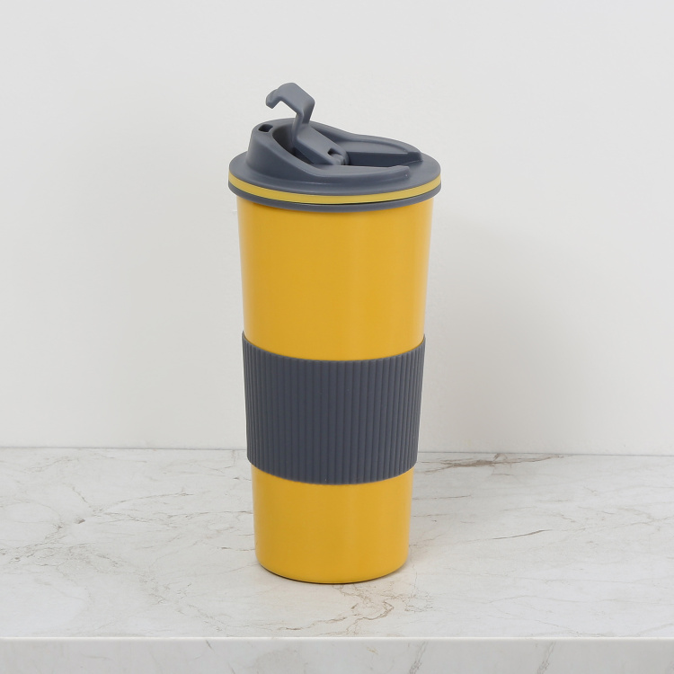 Atlantis Solid  Travel Tumbler with Silicone Polypropylene Travel Tumbler with Silicone - 22 cm  H x 8 cm - 500ml - Yellow