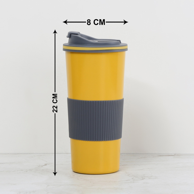 Atlantis Solid  Travel Tumbler with Silicone Polypropylene Travel Tumbler with Silicone - 22 cm  H x 8 cm - 500ml - Yellow