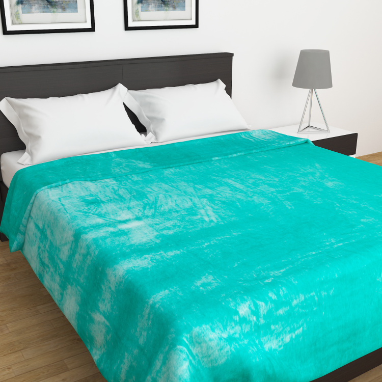 Colour Connect Blue Solid Flannel Double Blanket - 240x200cm