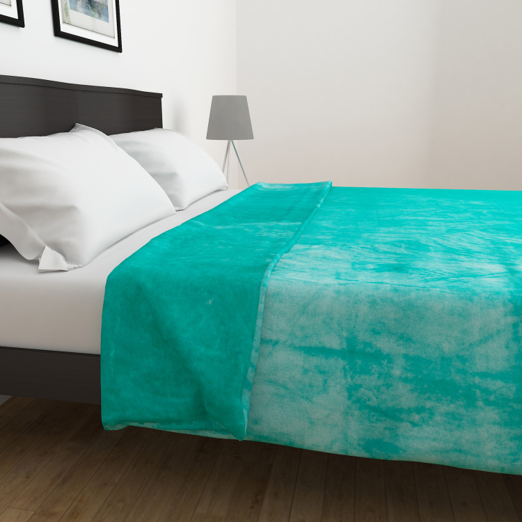 Colour Connect Blue Solid Flannel Double Blanket - 240x200cm