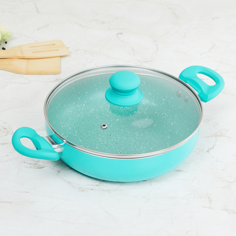 Colour Connect Solid Kadhais - Aluminium - Kadhai with Lid 38 cm L x 24 cm W x 7 cm H x 24 cm diameter -Blue