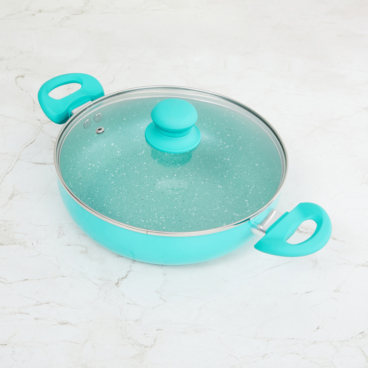 Colour Connect Solid Kadhais - Aluminium - Kadhai with Lid 38 cm L x 24 cm W x 7 cm H x 24 cm diameter -Blue
