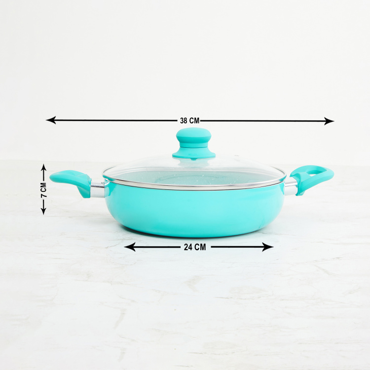 Colour Connect Solid Kadhais - Aluminium - Kadhai with Lid 38 cm L x 24 cm W x 7 cm H x 24 cm diameter -Blue