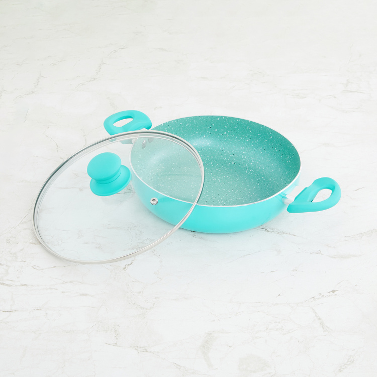 Colour Connect Solid Kadhais - Aluminium - Kadhai with Lid 38 cm L x 24 cm W x 7 cm H x 24 cm diameter -Blue