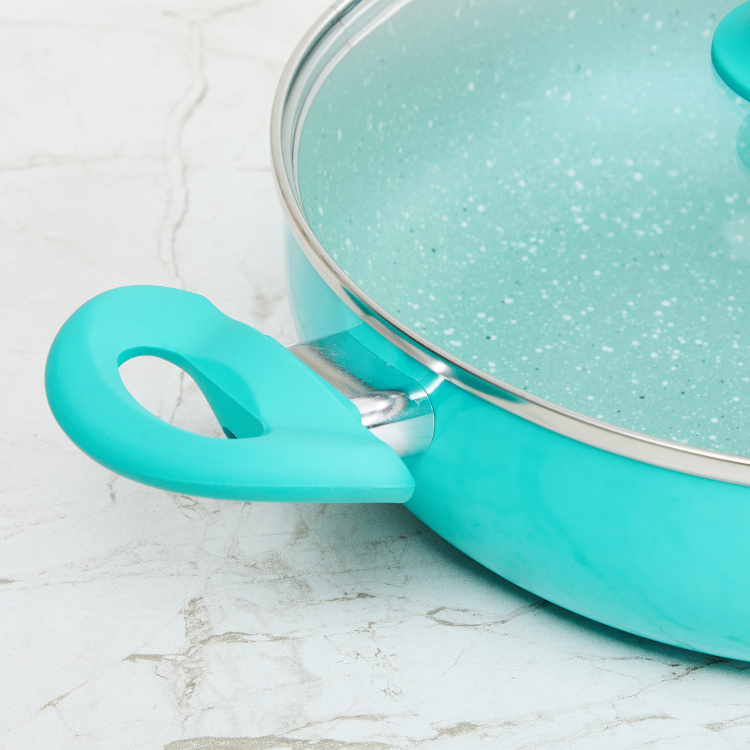 Colour Connect Solid Kadhais - Aluminium - Kadhai with Lid 38 cm L x 24 cm W x 7 cm H x 24 cm diameter -Blue
