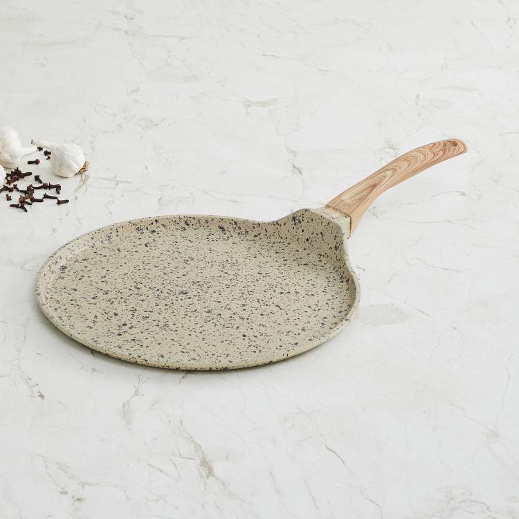 Marshmallow Granite Coated Crepe Pan with Triple Wood Handle