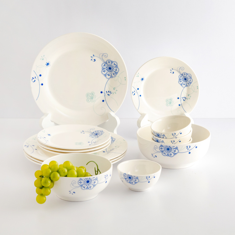 Prestine Printed Porcelain Microwave Safe Dinner Set - Blue