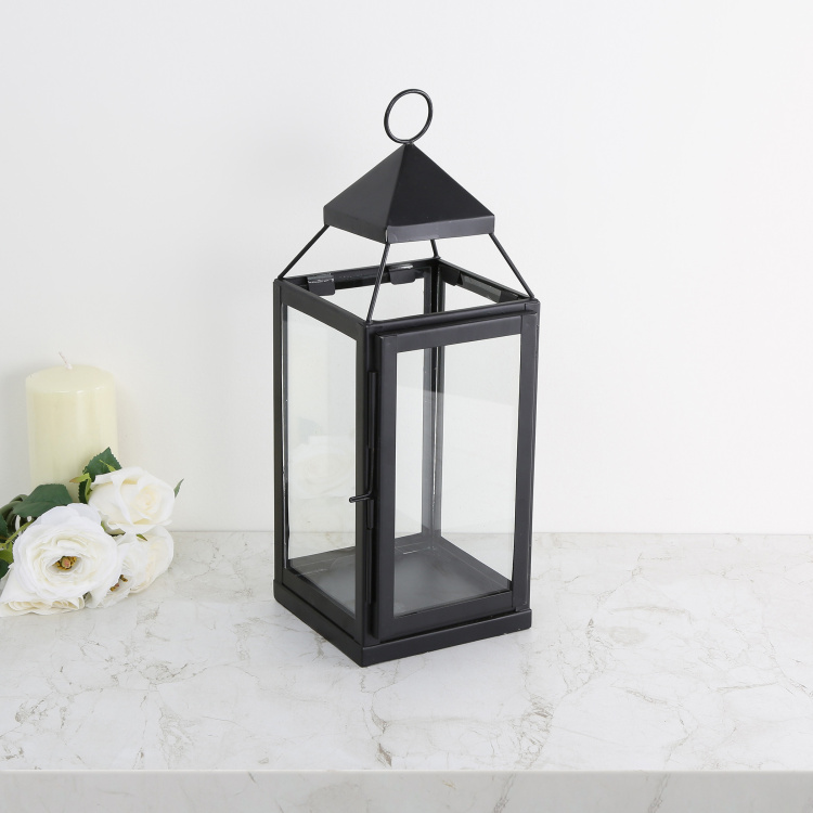 Selena Solid Hanging Metal - Lantern : 14 cm  L x 14 cm  W x 40 cm  H - Black