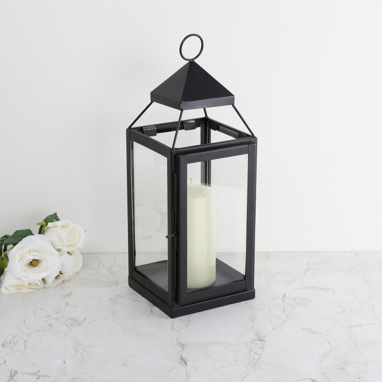 Selena Solid Hanging Metal - Lantern : 14 cm  L x 14 cm  W x 40 cm  H - Black
