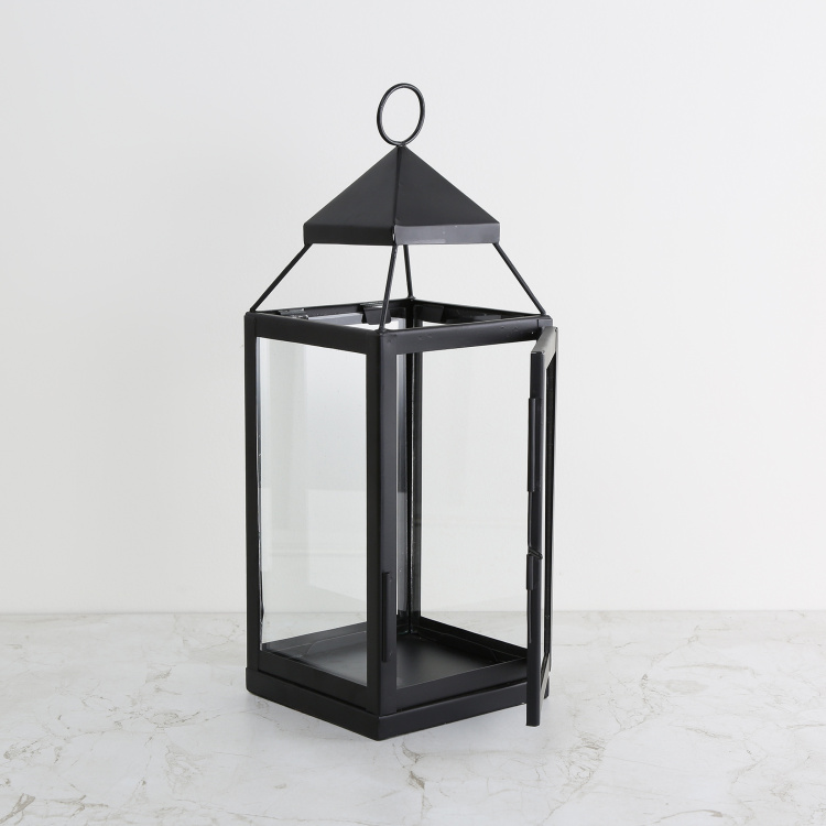 Selena Solid Hanging Metal - Lantern : 14 cm  L x 14 cm  W x 40 cm  H - Black