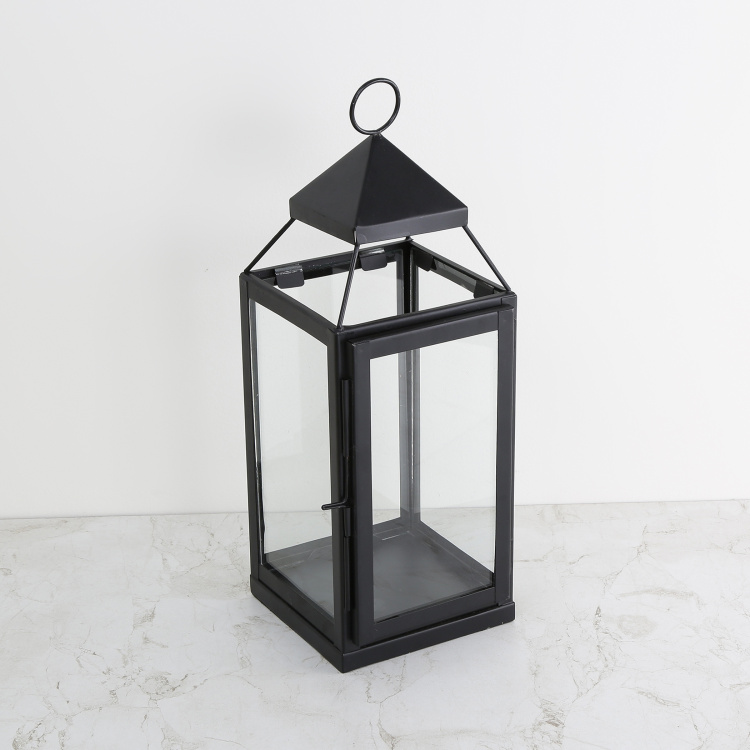 Selena Solid Hanging Metal - Lantern : 14 cm  L x 14 cm  W x 40 cm  H - Black
