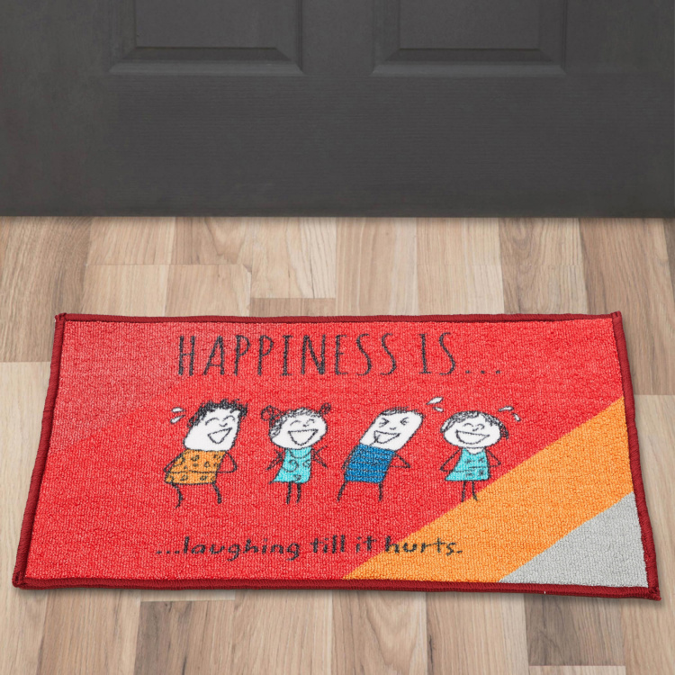 Happiness Jacquard Nylon Tufted Doormat  : 40 cm x 60 cm Red