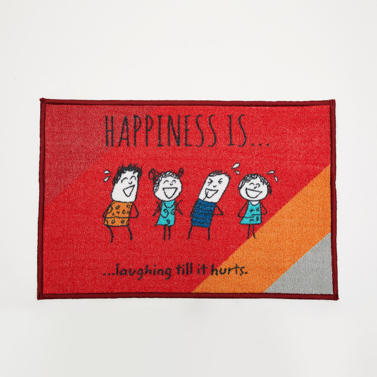 Happiness Jacquard Nylon Tufted Doormat  : 40 cm x 60 cm Red