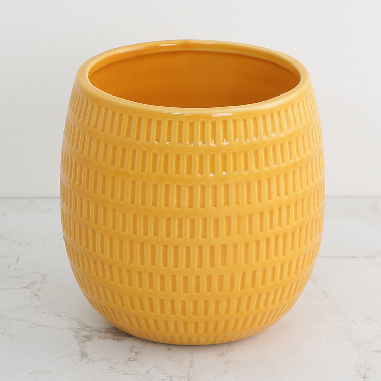 Colour Connect Textured Round Single Pc. Embossed Flower Pot - Ceramic - Yellow