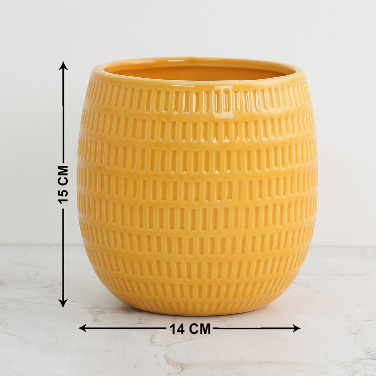 Colour Connect Textured Round Single Pc. Embossed Flower Pot - Ceramic - Yellow