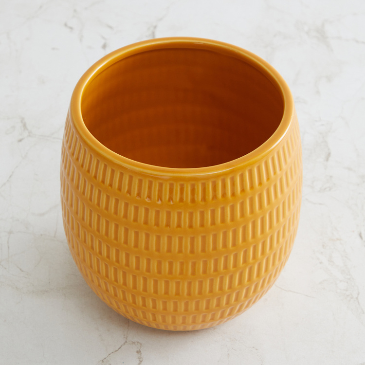 Colour Connect Textured Round Single Pc. Embossed Flower Pot - Ceramic - Yellow