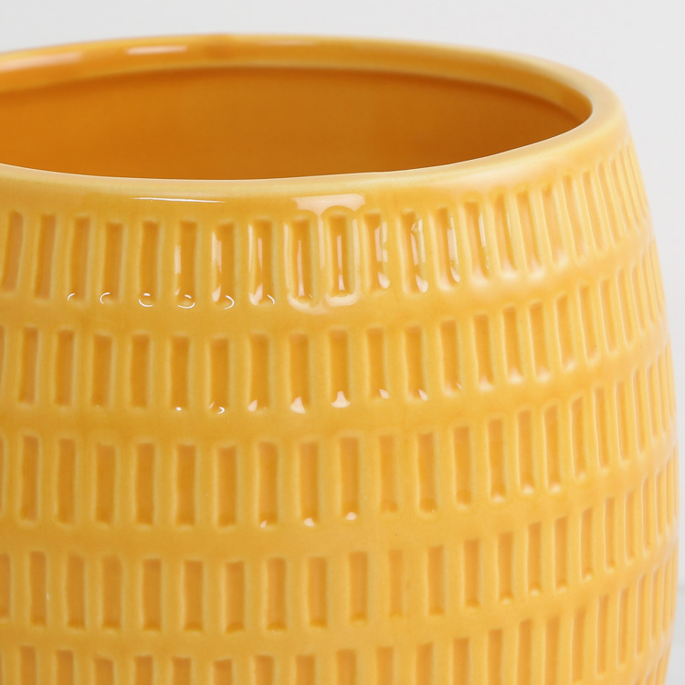 Colour Connect Textured Round Single Pc. Embossed Flower Pot - Ceramic - Yellow