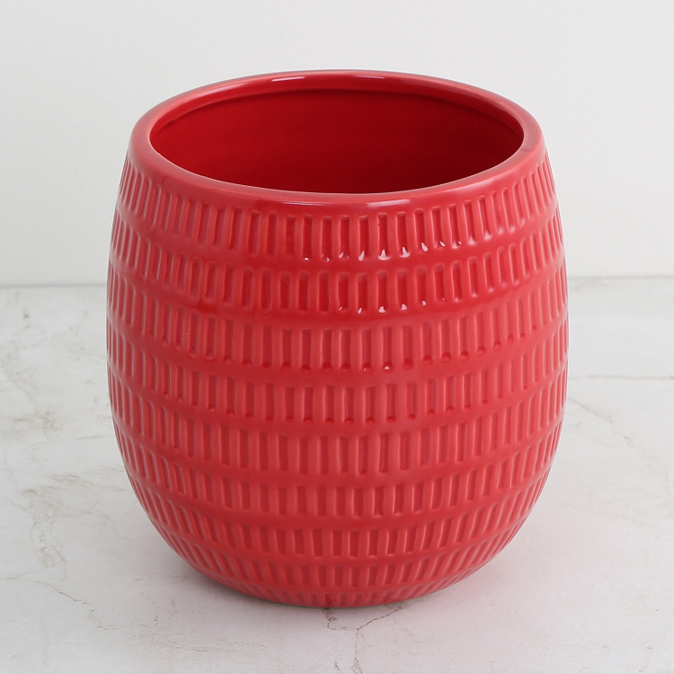 Colour Connect Textured Single Pc. Embossed Flower Pot - Ceramic - Red