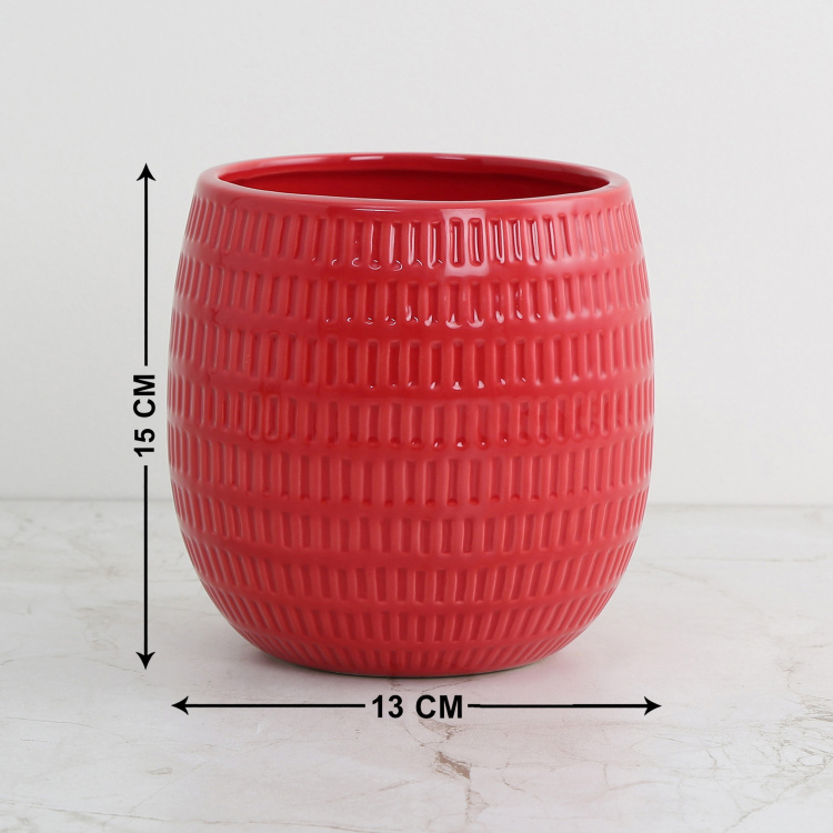 Colour Connect Textured Single Pc. Embossed Flower Pot - Ceramic - Red