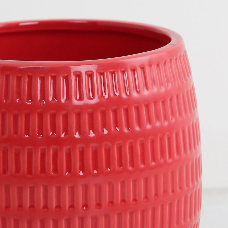 Colour Connect Textured Single Pc. Embossed Flower Pot - Ceramic - Red