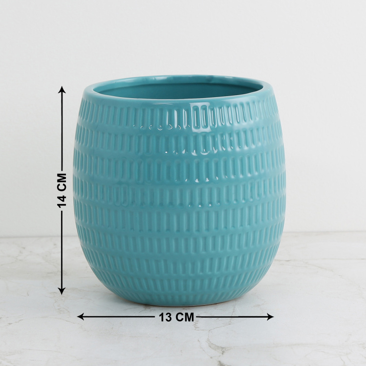 Colour Connect Primrose Teal Textured Ceramic Embossed Flower Pot - 13x14cm
