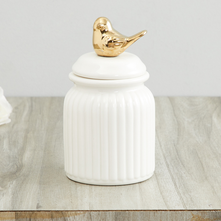 Amaze Bird Cage-Round Single Pc. Deco Jar with Bird Lid - Porcelain - Multicolour