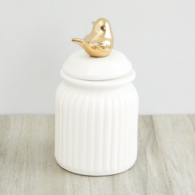 Amaze Bird Cage-Round Single Pc. Deco Jar with Bird Lid - Porcelain - Multicolour