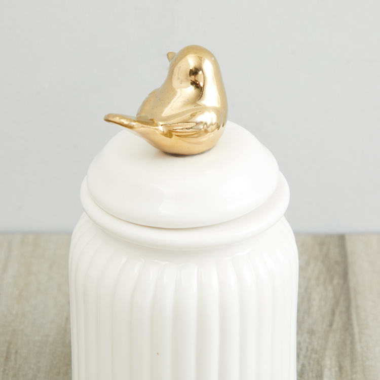 Amaze Bird Cage-Round Single Pc. Deco Jar with Bird Lid - Porcelain - Multicolour