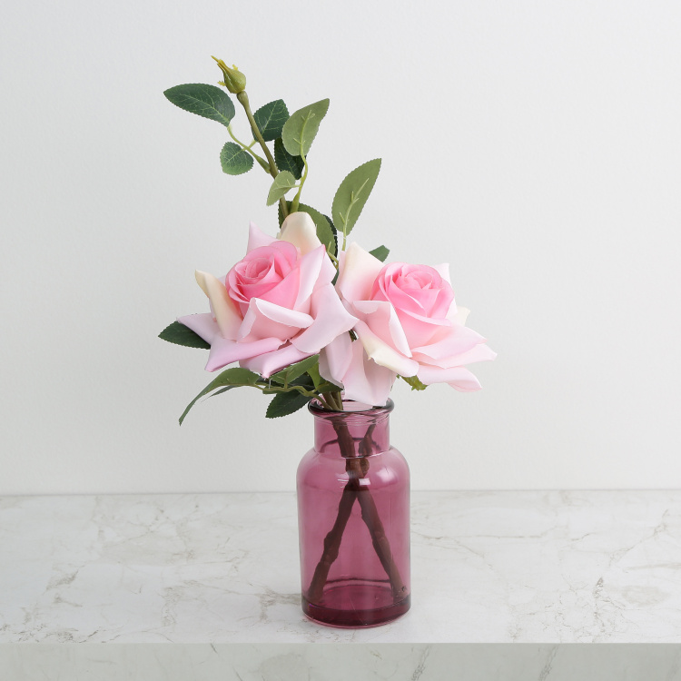 Gardenia Rose Artificial Flower in Glass Bottle