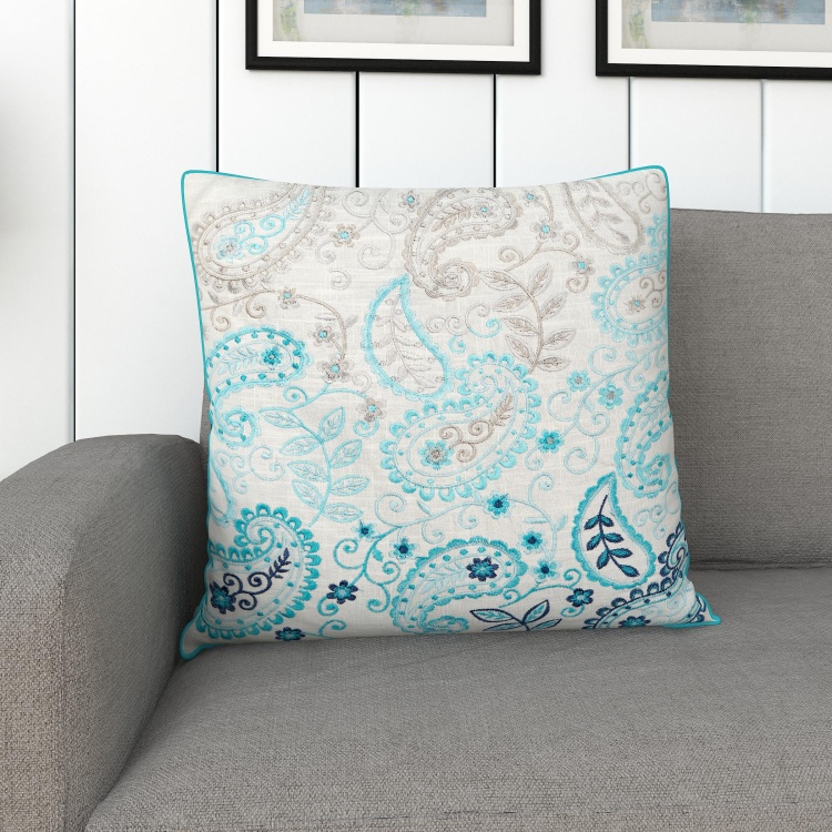 Magical Embroidered Cotton Cushion Cover - 40 x 40 cm Blue