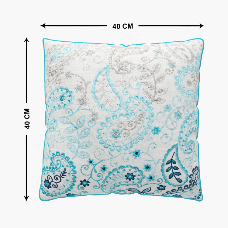 Magical Embroidered Cotton Cushion Cover - 40 x 40 cm Blue