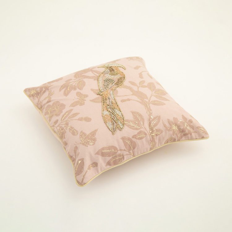 Moksha Embellished Cushion Covers - Single Pc - Cotton - 40 cm x 40 cm - Peach