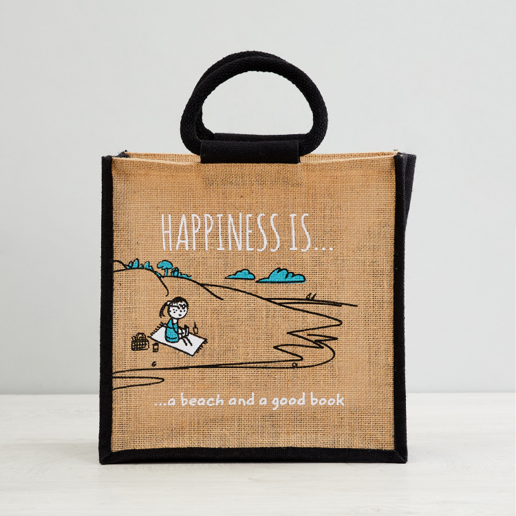 Livia Printed Medium Lunch Bag - Jute - Lunch Bag - 30 cm L x 15 cm W x 40 cm H - Multicolour